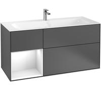 Villeroy & Boch Finion meuble sous lavabo, 3 tiroirs, élément d'étagère en bas à gauche, 1196x591x498mm, élément d'étagère White Matt Lacquer, F060MTGK