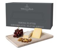 Villeroy & Boch - Manufacture Travertine plat de service grand format, beige, fait main, grand plateau en pierre naturelle ton sable, assiette pierre, vaisselle, travertin