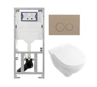 Villeroy & Boch O.novo ensemble WC avec réservoir encastré Geberit avec cuvette suspendue à chasse profonde blanc abattant soft close et plaque de commande taupe avec boutons ronds blanc 0701131/01241
