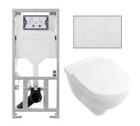Villeroy & Boch O.novo Ensemble WC - réservoir encastré Geberit - cuvette suspendue à fond creux - abattant softclose - plaque de commande boutons rectangulaires - blanc 0701131/0124124/0124182/SW7061