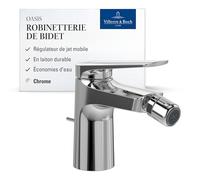 Villeroy & Boch Oasis robinetterie de bidet à levier unique - Robinet de bidet avec tirette et cartouche céramique - Mitigeur bidet économe en eau - Régulateur jet mobile - Hauteur bec 73 mm - Chrome