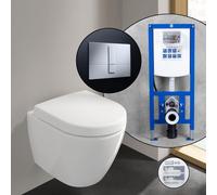 Villeroy & Boch Subway 2.0 Compact Pack complet Cuvette suspendue et bâti-support neeos,, 5606R0R1+16791CR#SET,