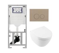 Villeroy & Boch Subway 2.0 Compact Toilet Pack DirectFlush - réservoir Geberit - fermeture douce - démontage rapide - plaque de commande taupe - boutons ronds - blanc 0701131/1024232/SW1102378/1025456