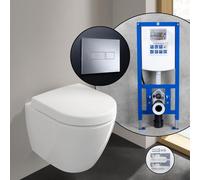 Villeroy & Boch Subway 2.0 Cuvette suspendue Compact en set complet, avec bâti-support neeos,, 5606R0R1+16601CR#SET,