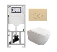 Villeroy & Boch Subway 2.0 DirectFlush CeramicPlus Pack WC slimseat Abattant WC avec réservoir Geberit et plaque de déclenchement beige avec boutons ronds blanc 0701131/SW1102365/ga26033/ga91964/