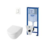 Villeroy & Boch Subway 2.0 DirectFlush Pack WC avec abattant de luxe softclose Saniclass, bâti-support Grohe et plaque de commande blanc 720003/0729205/GA26028/SW729014/SW1182666