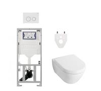 Villeroy & Boch Subway 2.0 DirectFlush pack WC - bâti-support Geberit UP320 - softclose - plaque de commande Geberit Sigma20 blanc brillant avec anneaux chrome brillant - touches rondes - blanc alpin