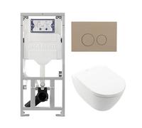 Villeroy & Boch Subway 2.0 DirectFlush Pack WC suspendu - bâti-support Geberit - abattant softclose - plaque de commande QeramiQ taupe - boutons ronds - blanc 0701131/ga26028/SW729014/SW1182666/SW1102