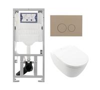 Villeroy & Boch Subway 2.0 DirectFlush Pack WC suspendu - bâti-support Geberit - abattant softclose - plaque de commande taupe - boutons ronds - blanc 0701131/0124060/SW1102378/ga26028/