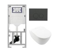 Villeroy & Boch Subway 2.0 DirectFlush Pack WC suspendu - bâti-support Geberit - abattant softclose - plaque de commande anthracite mat - boutons ronds - blanc 0701131/0124060/SW1102376/ga26028/