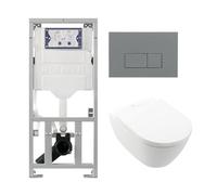 Villeroy Boch Subway 2.0 DirectFlush Pack WC suspendu - bâti-support Geberit - plaque de commande gris clair - boutons rectangulaires - abattant softclose - blanc 0701131/SW1102375/0124060/ga26028/