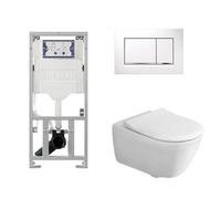 Villeroy & Boch Subway 2.0 ensemble encastré avec cuvette suspendue à évacuation profonde DirectFlush abattant SlimSeat plaque de recouvrement Sigma 30 DF blanc/chromé brillant 0701131/ga26028/ga91964