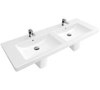 Villeroy & Boch Subway 2.0 - Meuble double vasque 130x47 cm, avec trop-plein et trous pour la robinetterie, blanc 7175D001