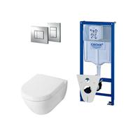 Villeroy & Boch Subway 2.0 Pack WC sans bride avec abattant softclose, réservoir Grohe et plaque de commande chrome 0720001/0729205/0124060/ga26028/