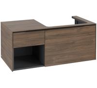 Villeroy & Boch Subway 3.0 armoire sous lavabo, 2 tiroirs, lavabo à droite, élément d'étagère en bas à gauche, 1001x422,5x516mm, C57101VH, Couleur: Façade/carcasse : chêne dArizona, poignée : noir vol