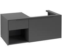 Villeroy & Boch Subway 3.0 armoire sous lavabo, 2 tiroirs, lavabo à droite, élément d'étagère en bas à gauche, 1001x422,5x516mm, C57102VR, Couleur: Avant/carcasse : Graphite, Poignée : Graphite