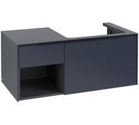 Villeroy & Boch Subway 3.0 armoire sous lavabo, 2 tiroirs, lavabo à droite, élément d'étagère en bas à gauche, 1001x422,5x516mm, C57101VQ, Couleur: Avant/corps : bleu marine, poignée : noir volcan.