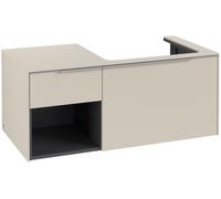 Villeroy & Boch Subway 3.0 armoire sous lavabo, 2 tiroirs, lavabo à droite, élément d'étagère en bas à gauche, 1001x422,5x516mm, C57100VN, Couleur: Façade/carcasse : Gris Cachemire, poignée : aluminiu