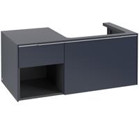 Villeroy & Boch Subway 3.0 armoire sous lavabo, 2 tiroirs, lavabo à droite, élément d'étagère en bas à gauche, 1001x422,5x516mm, C57100VQ, Couleur: Face/carcasse : bleu marine, poignée : aluminium bri
