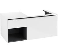 Villeroy & Boch Subway 3.0 armoire sous lavabo, 2 tiroirs, lavabo à droite, élément d'étagère en bas à gauche, 1001x422,5x516mm, C57101VE, Couleur: Façade/carcasse : Blanc Brillant, poignée : Noir Vol