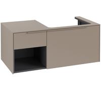 Villeroy & Boch Subway 3.0 armoire sous lavabo, 2 tiroirs, lavabo à droite, élément d'étagère en bas à gauche, 1001x422,5x516mm, C57102VM, Couleur: Front/carcasse : taupe, poignée : Taupe