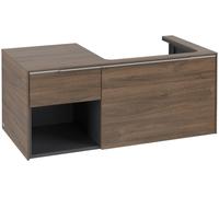 Villeroy & Boch Subway 3.0 armoire sous lavabo, 2 tiroirs, lavabo à droite, élément d'étagère en bas à gauche, 1001x422,5x516mm, C57100VH, Couleur: Façade/carcasse : Chêne dArizona, poignée : aluminiu