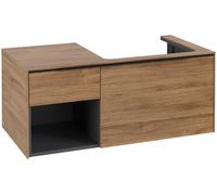 Villeroy & Boch Subway 3.0 armoire sous lavabo, 2 tiroirs, lavabo à droite, élément d'étagère en bas à gauche, 1001x422,5x516mm, C57101RH, Couleur: Façade/carcasse : Chêne du Kansas, poignée : Noir Vo