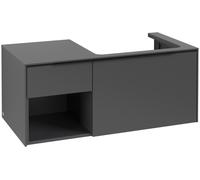 Villeroy & Boch Subway 3.0 armoire sous lavabo, 2 tiroirs, lavabo à droite, élément d'étagère en bas à gauche, 1001x422,5x516mm, C57101VR, Couleur: Avant/corps : Graphite, poignée : Volcano Black