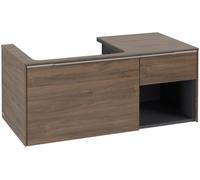 Villeroy & Boch Subway 3.0 armoire sous lavabo, 2 tiroirs, lavabo à gauche, élément d'étagère en bas à droite, 1001x422,5x516mm, C57200VH, Couleur: Façade/carcasse : Chêne dArizona, poignée : aluminiu