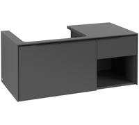Villeroy & Boch Subway 3.0 armoire sous lavabo, 2 tiroirs, lavabo à gauche, élément d'étagère en bas à droite, 1001x422,5x516mm, C57201VR, Couleur: Avant/corps : Graphite, poignée : Volcano Black