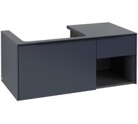 Villeroy & Boch Subway 3.0 armoire sous lavabo, 2 tiroirs, lavabo à gauche, élément d'étagère en bas à droite, 1001x422,5x516mm, C57201VQ, Couleur: Avant/corps : bleu marine, poignée : noir volcan.