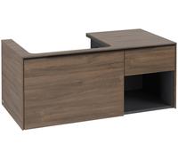 Villeroy & Boch Subway 3.0 armoire sous lavabo, 2 tiroirs, lavabo à gauche, élément d'étagère en bas à droite, 1001x422,5x516mm, C57201VH, Couleur: Façade/carcasse : chêne dArizona, poignée : noir vol
