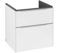 Villeroy & Boch Subway 3.0 armoire sous lavabo, éclairage LED, 2 tiroirs, 572x576x478mm, C578L0VE, Couleur: Face/carcasse : Blanc brillant, poignée : aluminium brillant