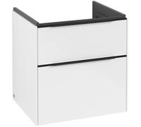 Villeroy & Boch Subway 3.0 armoire sous lavabo, éclairage LED, 2 tiroirs, 572x576x478mm, C578L1VE, Couleur: Façade/carcasse : Blanc Brillant, poignée : Noir Volcan
