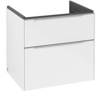 Villeroy & Boch Subway 3.0 armoire sous lavabo, éclairage LED, 2 tiroirs, 622x576x478mm, C576L0VE, Couleur: Face/carcasse : Blanc brillant, poignée : aluminium brillant