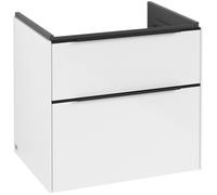 Villeroy & Boch Subway 3.0 armoire sous lavabo, éclairage LED, 2 tiroirs, 622x576x478mm, C576L1VE, Couleur: Façade/carcasse : Blanc Brillant, poignée : Noir Volcan