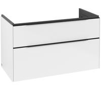 Villeroy & Boch Subway 3.0 armoire sous lavabo, éclairage LED, 2 tiroirs, 973x576x478mm, C570L1VE, Couleur: Façade/carcasse : Blanc Brillant, poignée : Noir Volcan