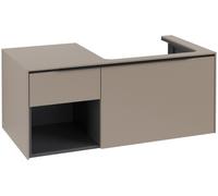 Villeroy & Boch Subway 3.0 armoire sous lavabo, éclairage LED, 2 tiroirs, lavabo à droite, élément d'étagère en bas à gauche, 1001x422,5x516mm, C571L1VM, Couleur: Façade/carcasse : Taupe, poignée : Vo