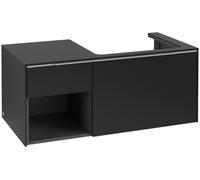 Villeroy & Boch Subway 3.0 armoire sous lavabo, éclairage LED, 2 tiroirs, lavabo à droite, élément d'étagère en bas à gauche, 1001x422,5x516mm, C571L0VL, Couleur: Face/carcasse : Volcano Black, poigné