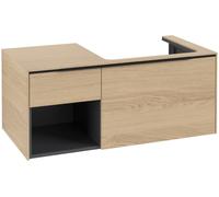 Villeroy & Boch Subway 3.0 armoire sous lavabo, éclairage LED, 2 tiroirs, lavabo à droite, élément d'étagère en bas à gauche, 1001x422,5x516mm, C571L1VJ, Couleur: Façade/carcasse : chêne nordique, poi