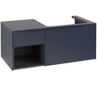 Villeroy & Boch Subway 3.0 armoire sous lavabo, éclairage LED, 2 tiroirs, lavabo à droite, élément d'étagère en bas à gauche, 1001x422,5x516mm, C571L2VQ, Couleur: Avant/carcasse : Bleu marine, Poignée