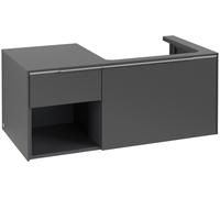 Villeroy & Boch Subway 3.0 armoire sous lavabo, éclairage LED, 2 tiroirs, lavabo à droite, élément d'étagère en bas à gauche, 1001x422,5x516mm, C571L0VR, Couleur: Face/carcasse : graphite, poignée : a