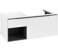 Villeroy & Boch Subway 3.0 armoire sous lavabo, éclairage LED, 2 tiroirs, lavabo à droite, élément d'étagère en bas à gauche, 1001x422,5x516mm, C571L1VE, Couleur: Façade/carcasse : Blanc Brillant, poi