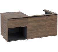 Villeroy & Boch Subway 3.0 armoire sous lavabo, éclairage LED, 2 tiroirs, lavabo à droite, élément d'étagère en bas à gauche, 1001x422,5x516mm, C571L1VH, Couleur: Façade/carcasse : chêne dArizona, poi