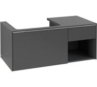 Villeroy & Boch Subway 3.0 armoire sous lavabo, éclairage LED, 2 tiroirs, lavabo à gauche, élément d'étagère en bas à droite, 1001x422,5x516mm, C572L0VR
