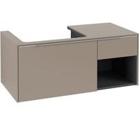 Villeroy & Boch Subway 3.0 armoire sous lavabo, éclairage LED, 2 tiroirs, lavabo à gauche, élément d'étagère en bas à droite, 1001x422,5x516mm, C572L0VM