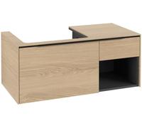 Villeroy & Boch Subway 3.0 armoire sous lavabo, éclairage LED, 2 tiroirs, lavabo à gauche, élément d'étagère en bas à droite, 1001x422,5x516mm, C572L1VJ