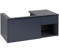 Villeroy & Boch Subway 3.0 armoire sous lavabo, éclairage LED, 2 tiroirs, lavabo à gauche, élément d'étagère en bas à droite, 1001x422,5x516mm, C572L1VQ, Couleur: Avant/corps : bleu marine, poignée :