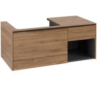 Villeroy & Boch Subway 3.0 armoire sous lavabo, éclairage LED, 2 tiroirs, lavabo à gauche, élément d'étagère en bas à droite, 1001x422,5x516mm, C572L1RH