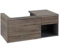 Villeroy & Boch Subway 3.0 armoire sous lavabo, éclairage LED, 2 tiroirs, lavabo à gauche, élément d'étagère en bas à droite, 1001x422,5x516mm, C572L0RK, Couleur: Façade/carcasse : chêne rouvre, poign